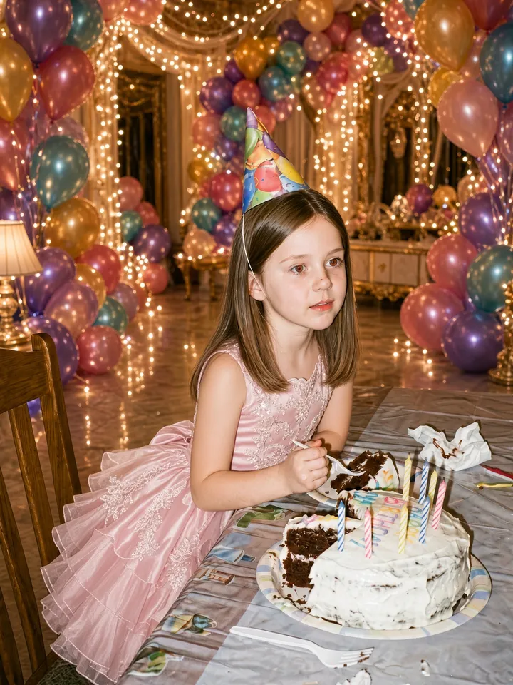 Slide 2: the same party, a cut home-made cake with candles