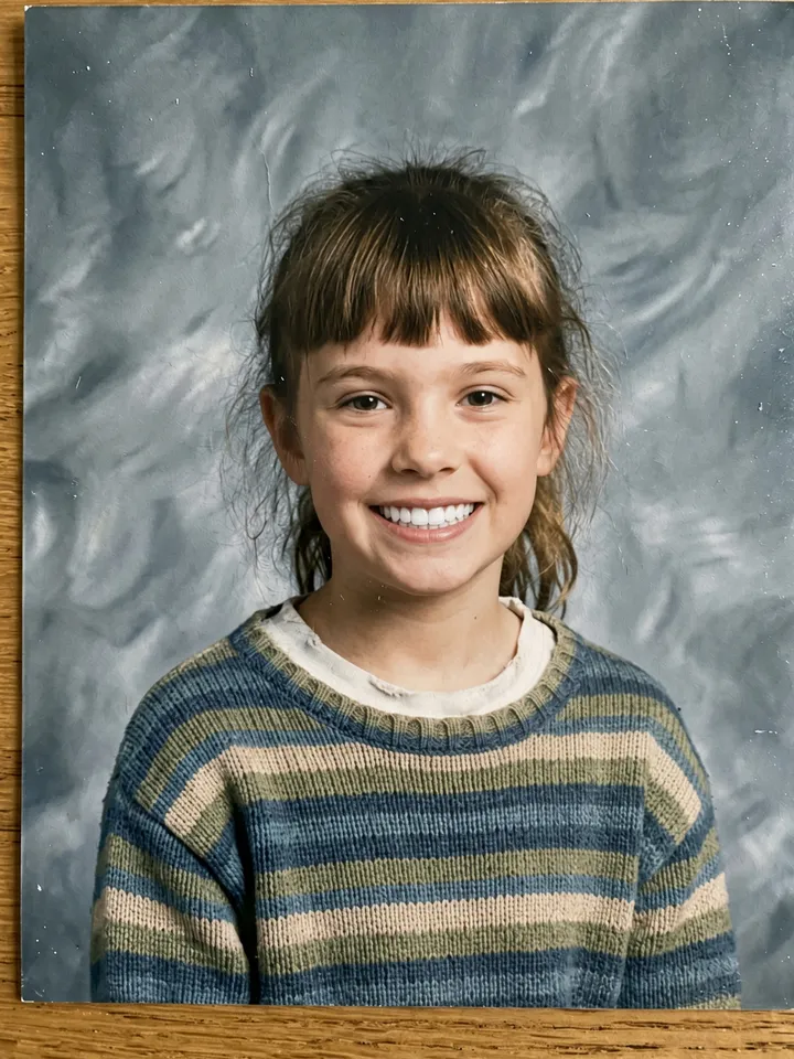 Slide 4: the studio backdrop is gone, the mottled school photo backdrop