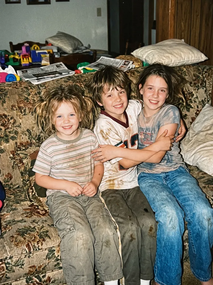 Slide 4: the plain wall is gone, a cluttered living room with toys